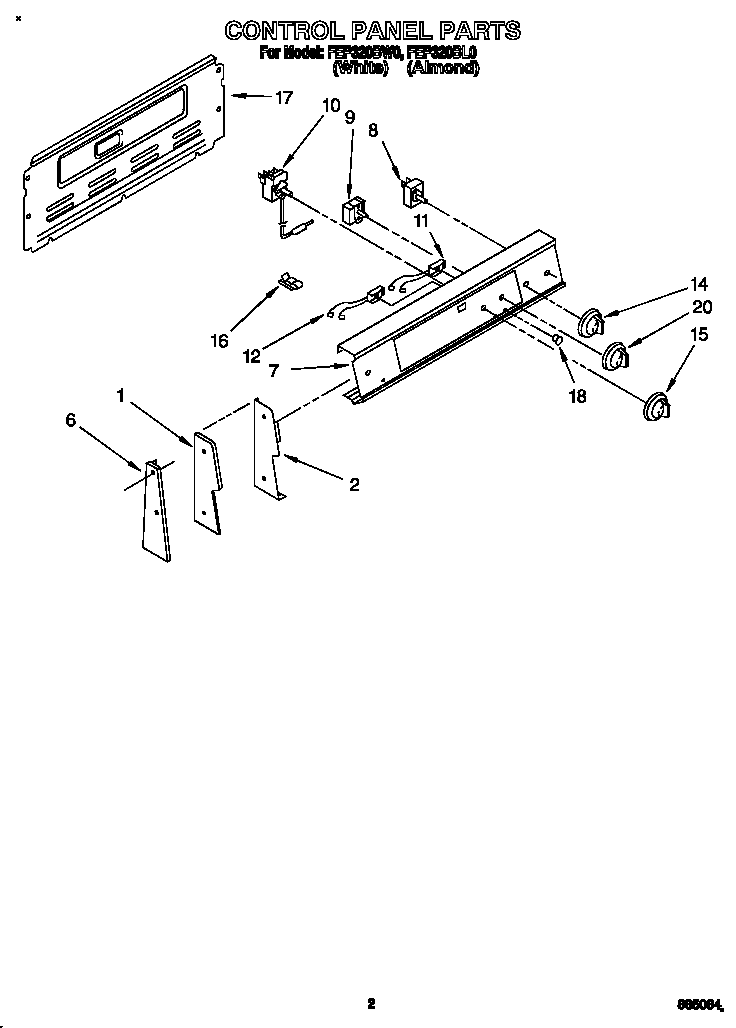 Roper FEP320BW0 control panel diagram