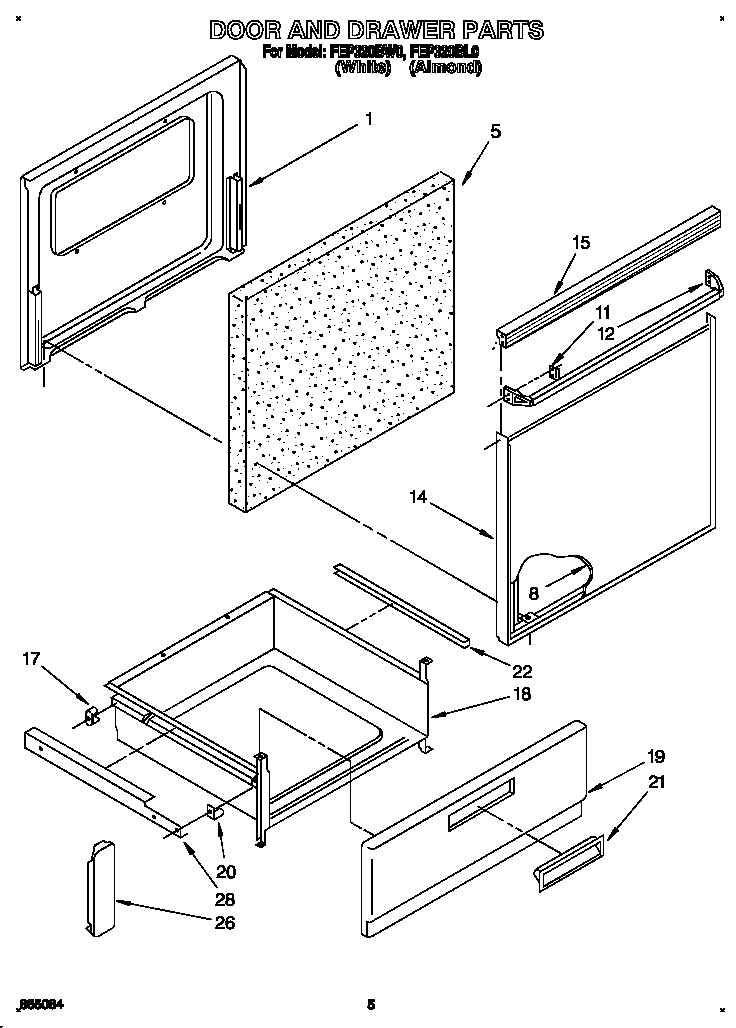 Roper FEP320BW0 door and drawer diagram