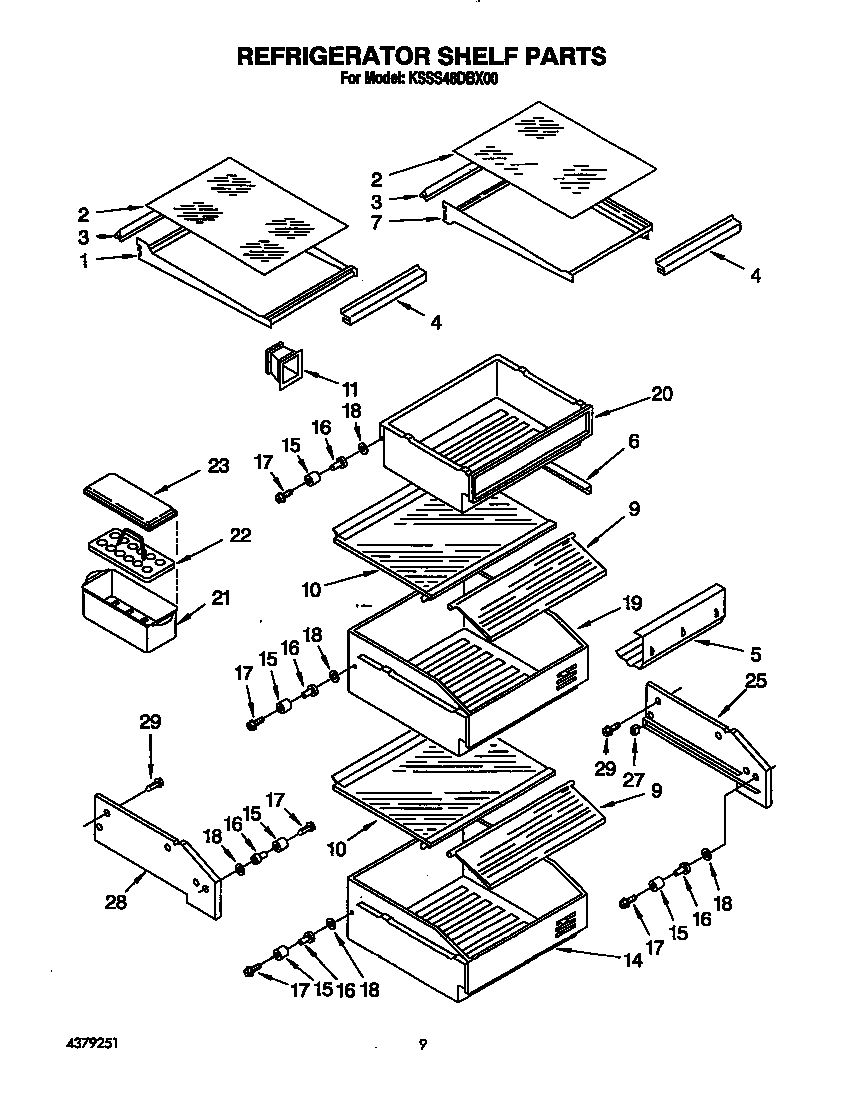 KitchenAid KSSS48DBX00 refrigerator shelf diagram