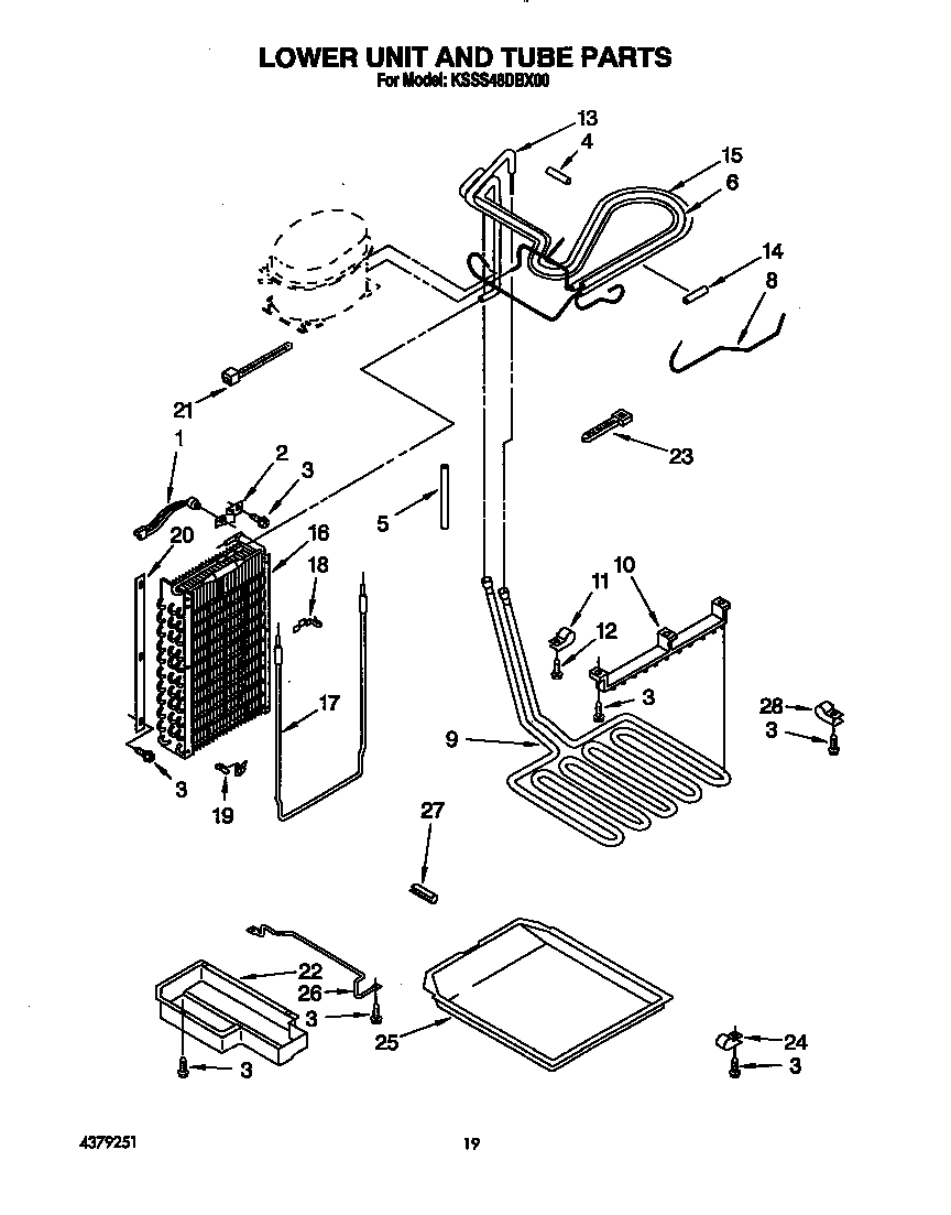 KitchenAid KSSS48DBX00 lower unit and tube diagram