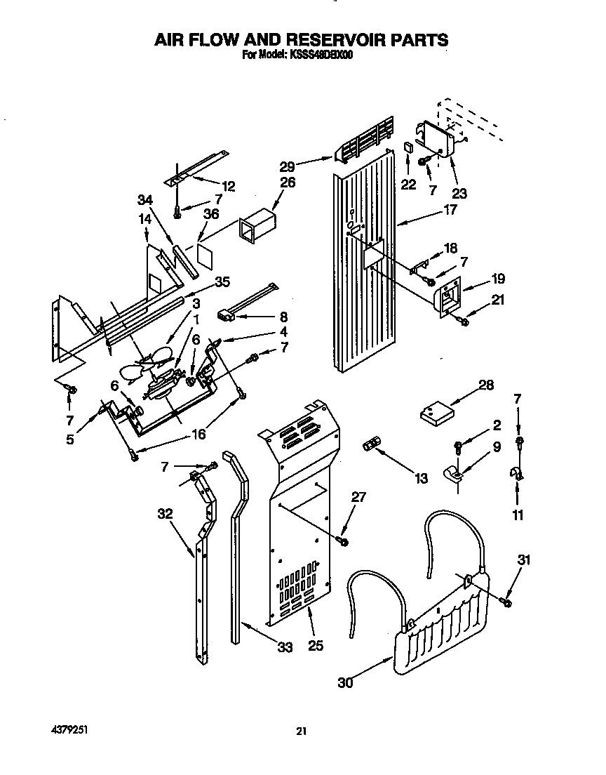 KitchenAid KSSS48DBX00 air flow and reservoir diagram