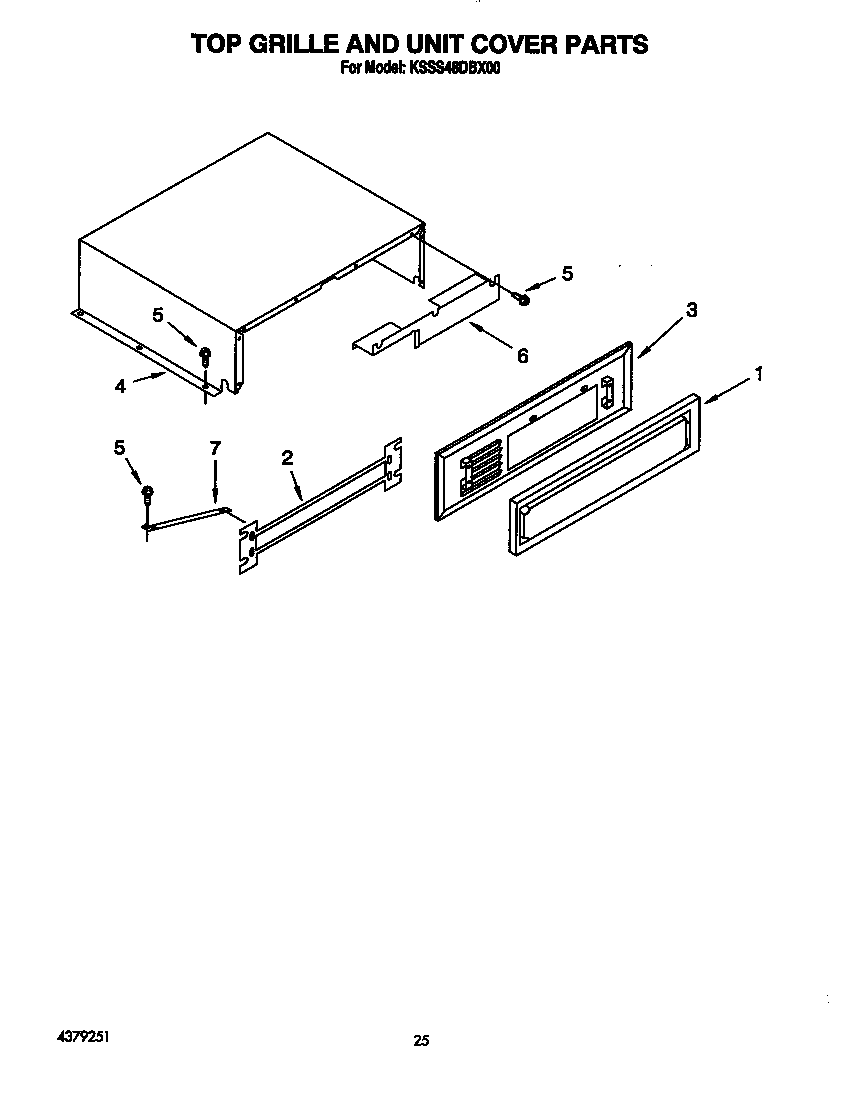KitchenAid KSSS48DBX00 top grille and unit cover diagram