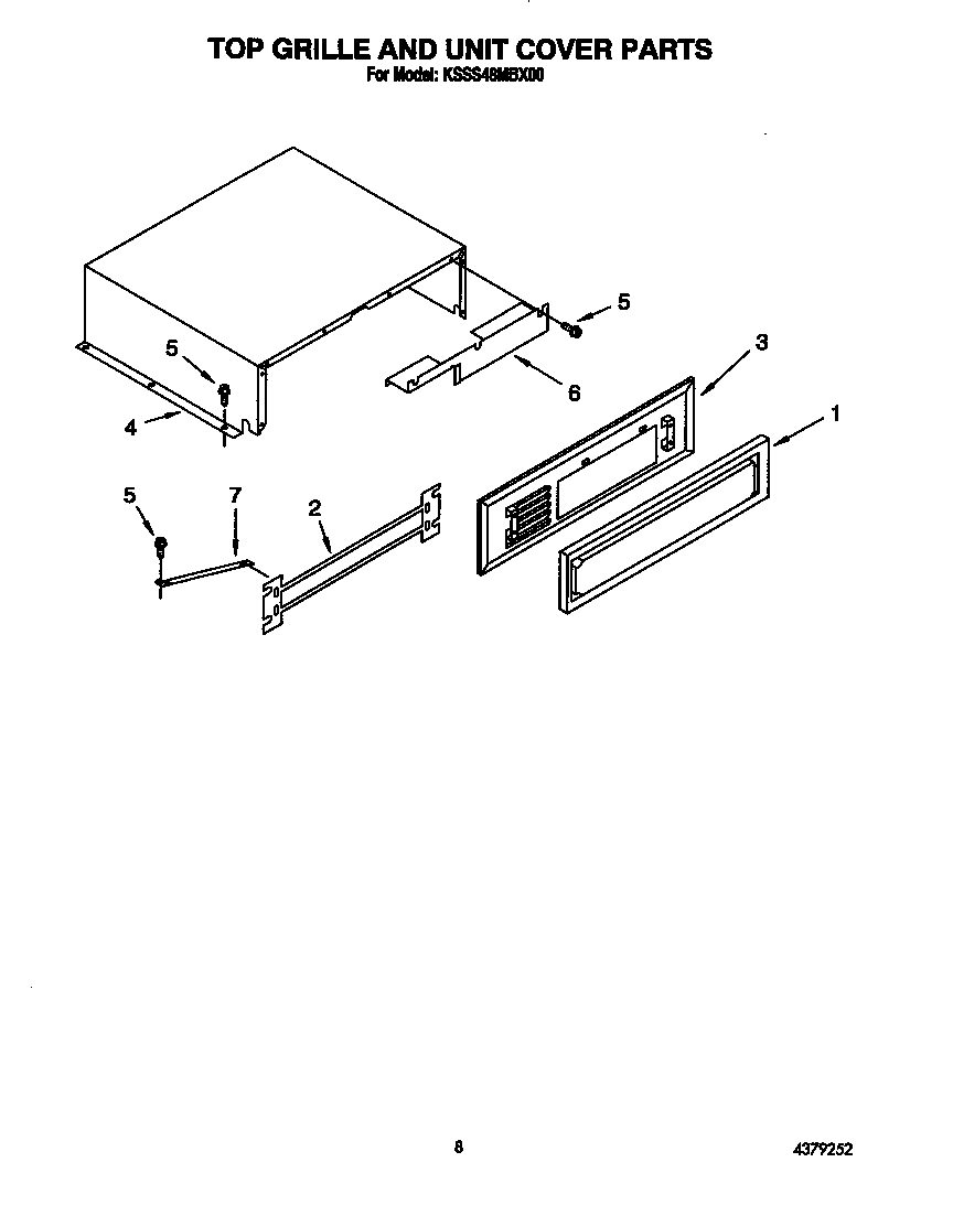 KitchenAid KSSS48MBX00 top grille and unit cover diagram