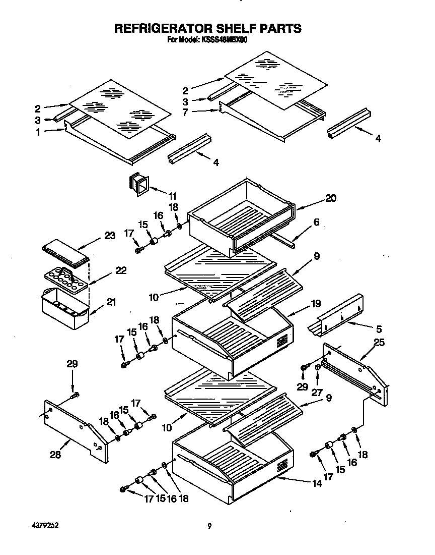 KitchenAid KSSS48MBX00 refrigerator shelf diagram