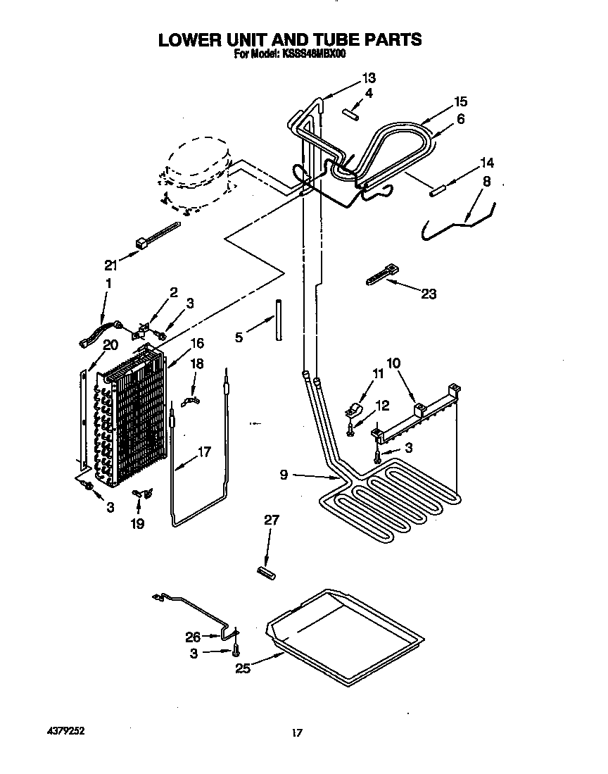 KitchenAid KSSS48MBX00 lower unit and tube diagram
