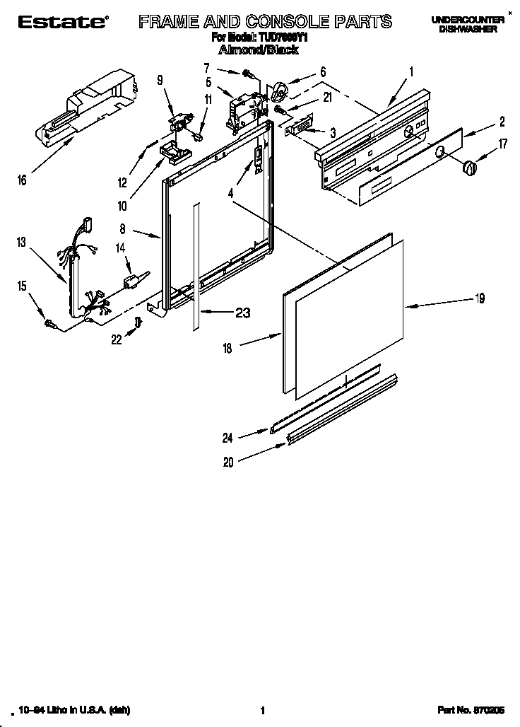 Whirlpool TUD7000Y1 frame and console diagram