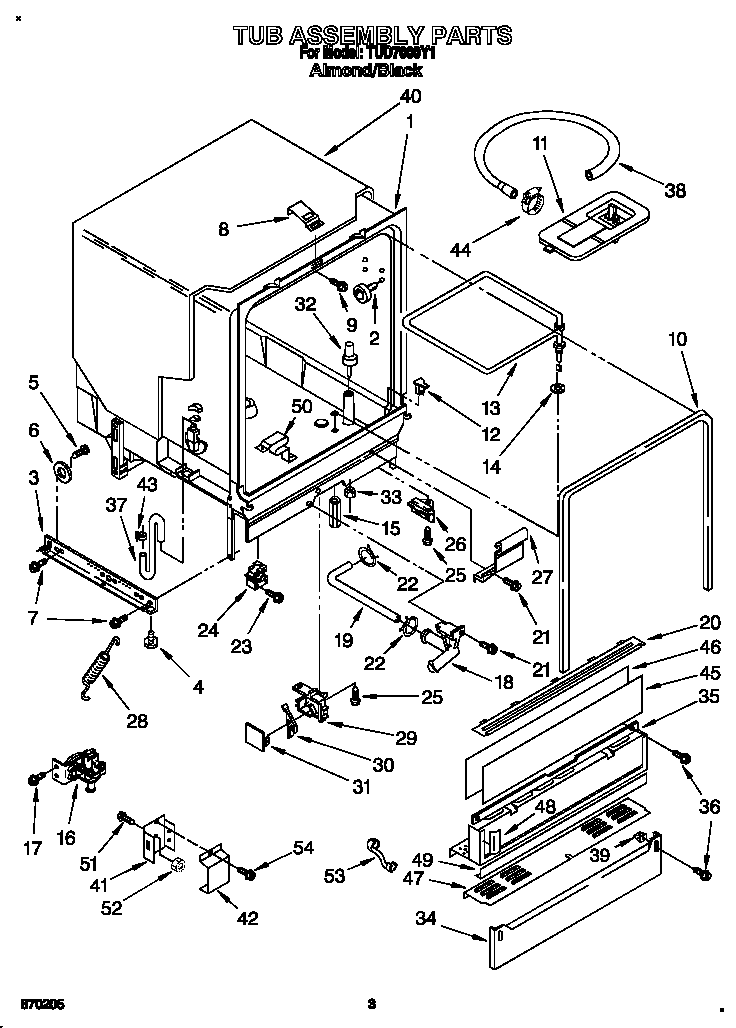 Whirlpool TUD7000Y1 tub assembly diagram
