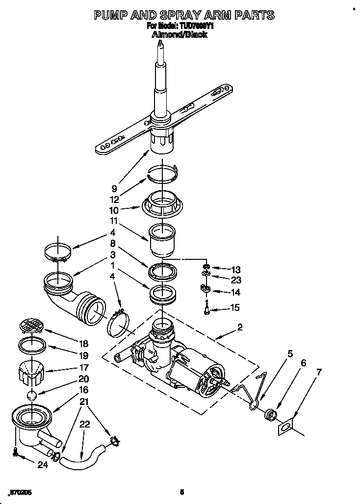 Whirlpool TUD7000Y1 pump and spray arm diagram