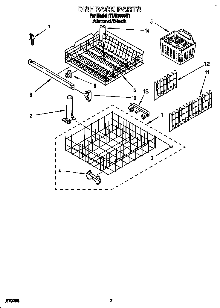 Whirlpool TUD7000Y1 dishrack diagram