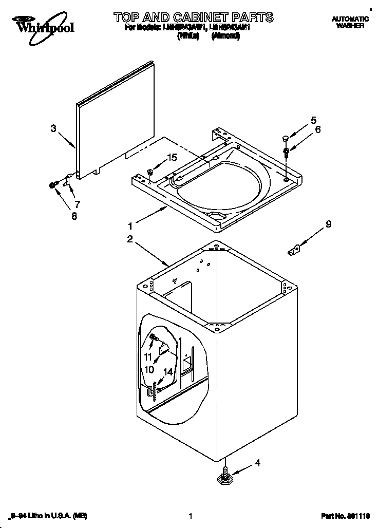 Whirlpool LMR5243AW1 top and cabinet diagram