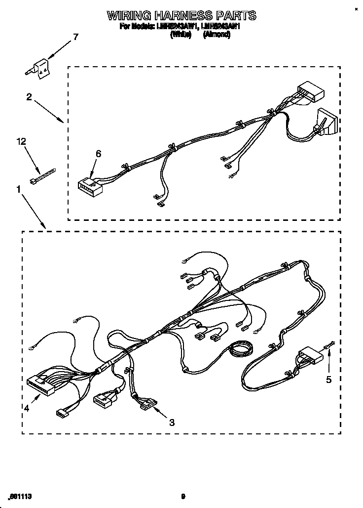 Whirlpool LMR5243AW1 wiring harness diagram