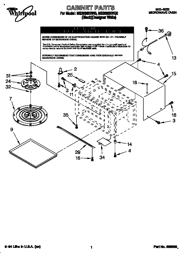 Whirlpool MS3080XBQ0 cabinet diagram