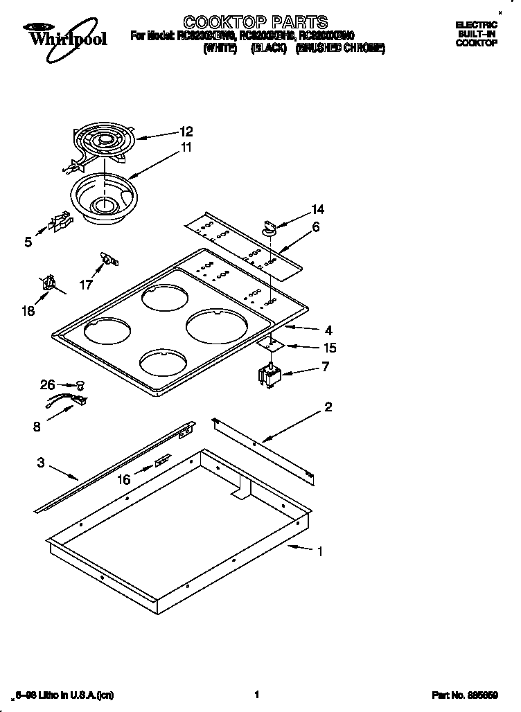 Whirlpool RC8200XBW0 cooktop diagram