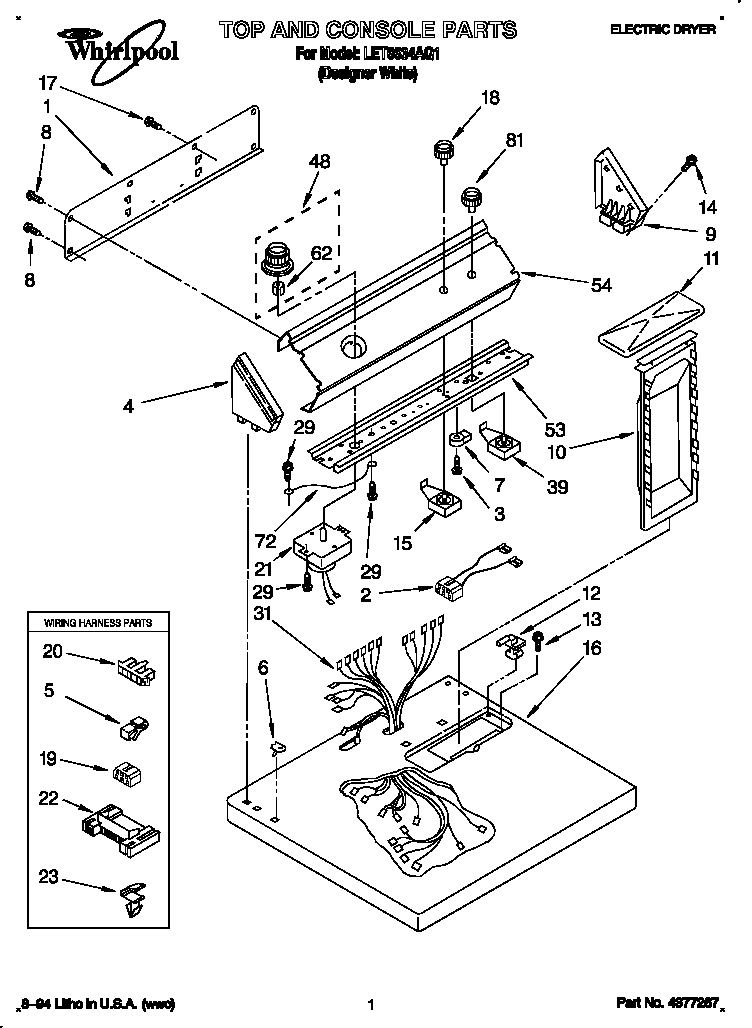 Whirlpool LET6634AQ1 top and console diagram