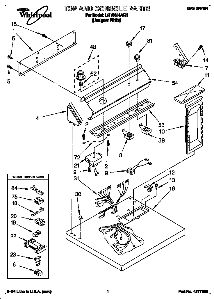 Whirlpool LGT6634AQ1 top and console diagram