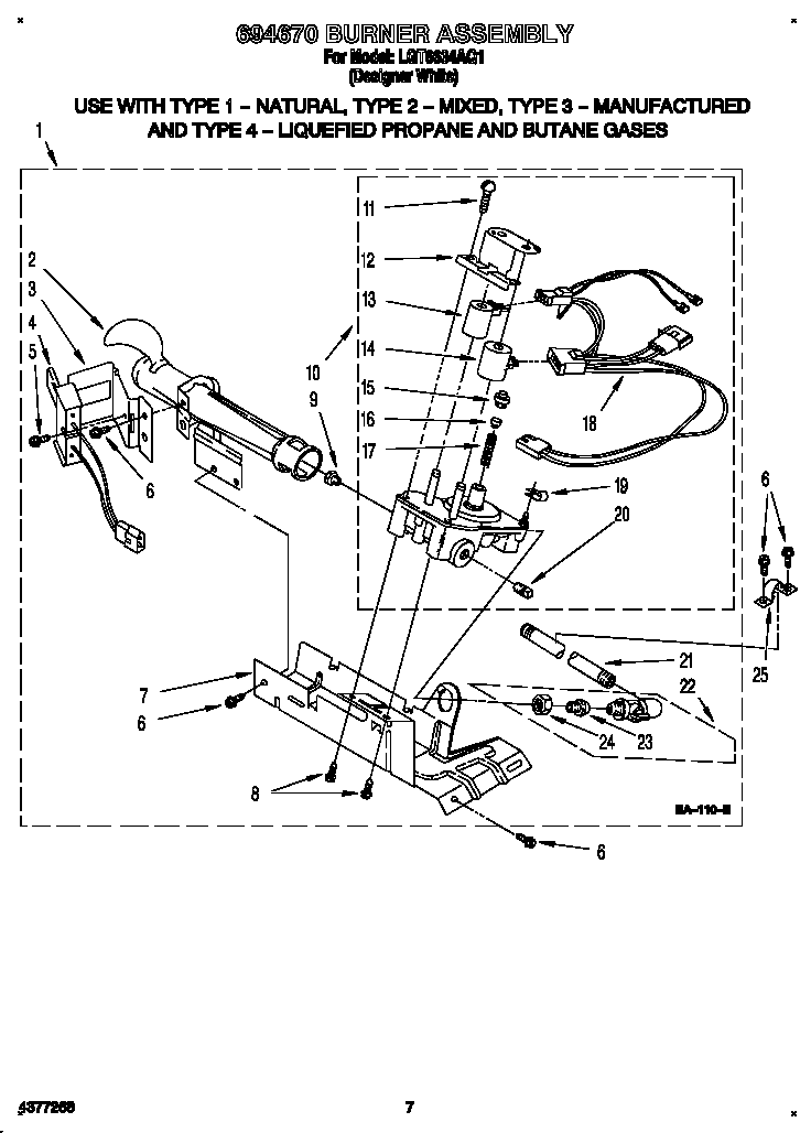 Whirlpool LGT6634AQ1 694670 burner assembly diagram