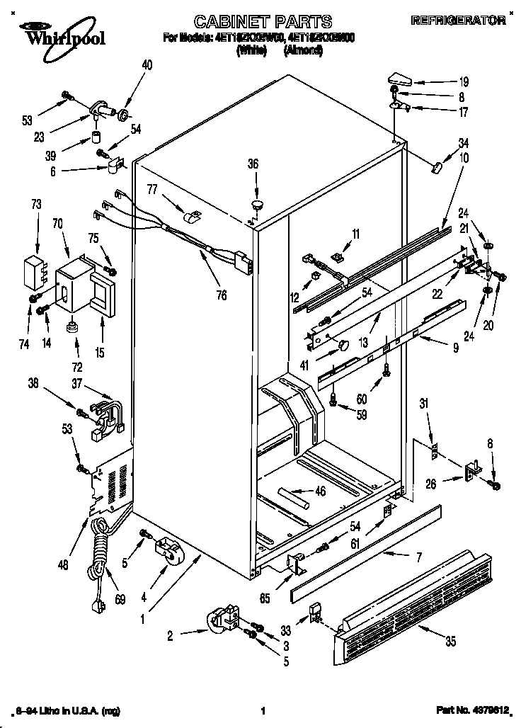 Whirlpool 4ET18ZKXBW00 cabinet diagram