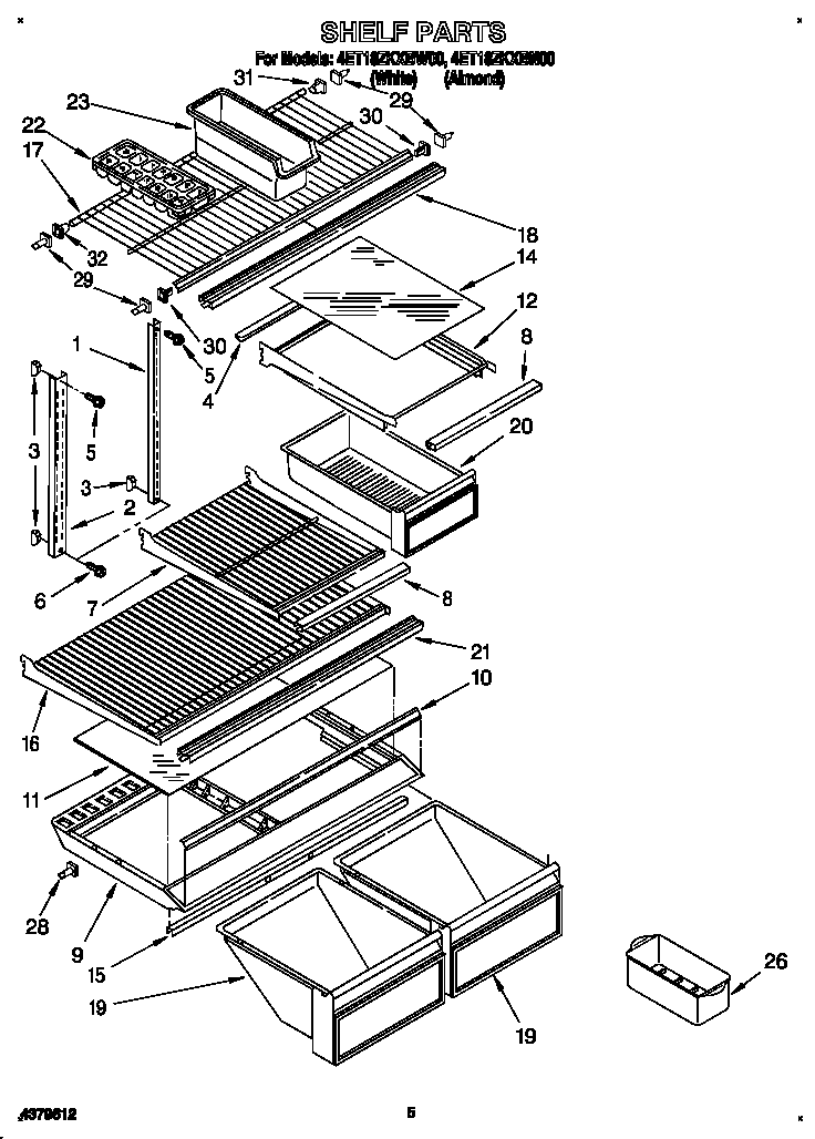 Whirlpool 4ET18ZKXBW00 shelf diagram