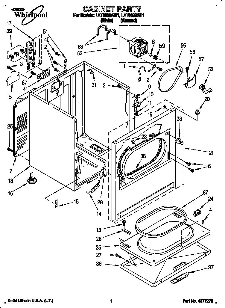 Whirlpool LET6638AW1 cabinet diagram