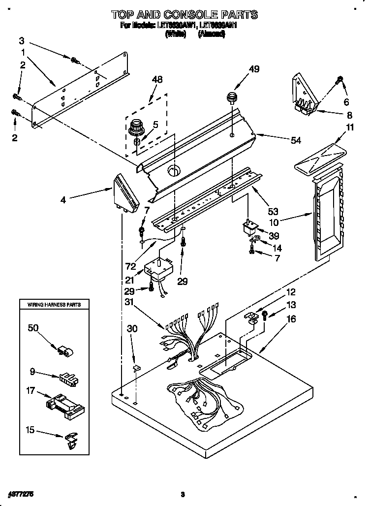 Whirlpool LET6638AW1 top and console diagram