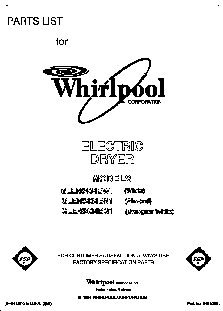 Whirlpool GLER5434BQ1 front cover diagram