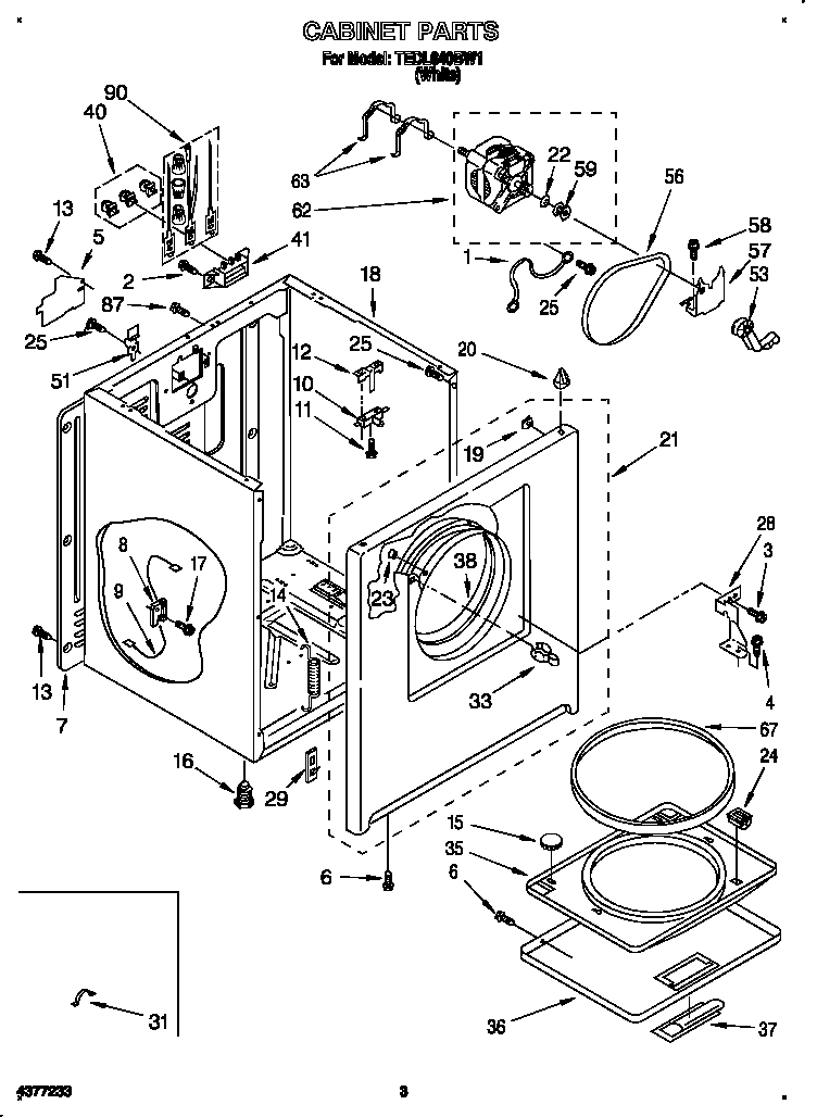 Whirlpool TEDL640BW1 cabinet diagram