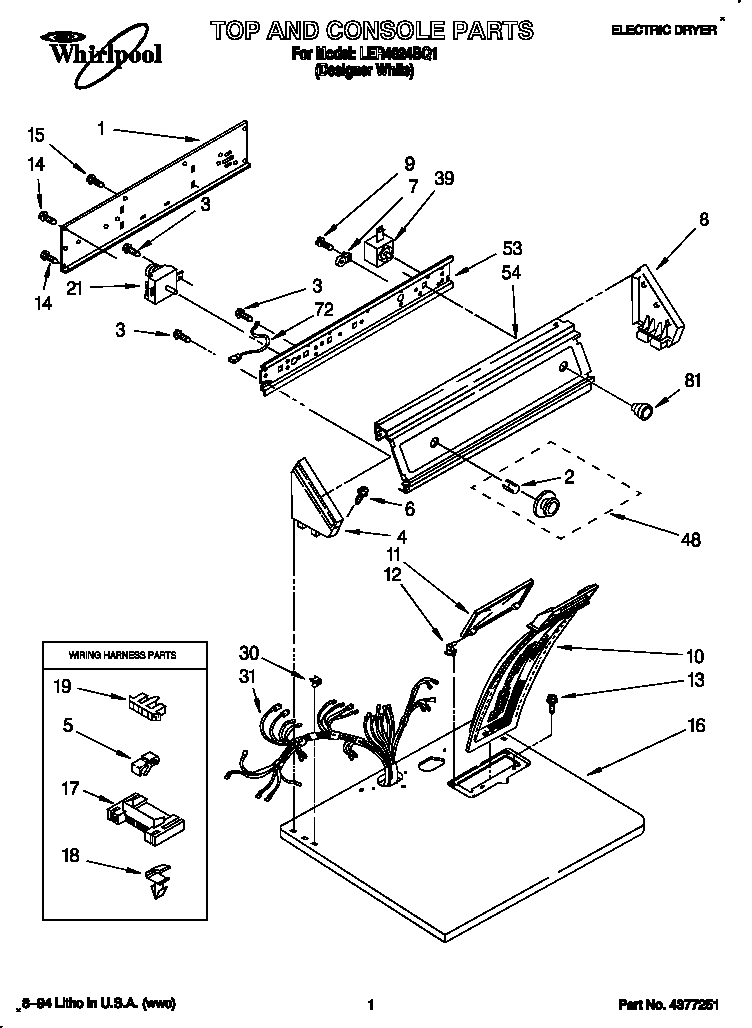 Whirlpool LER4624BQ1 top and console diagram