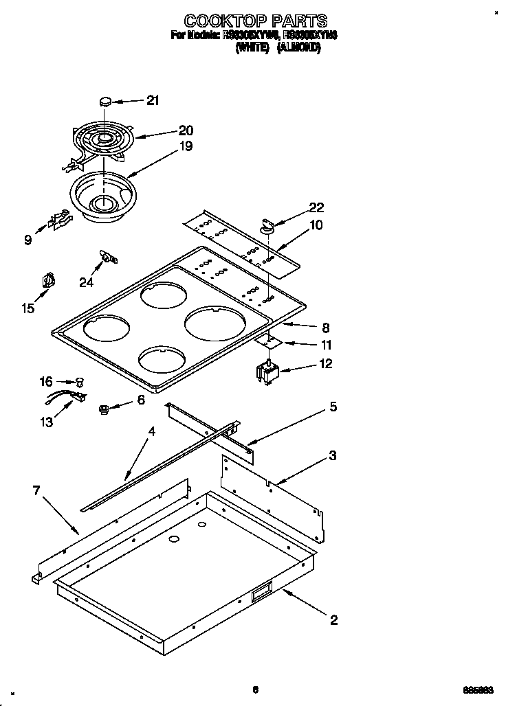 Whirlpool RS6305XYW6 cooktop diagram