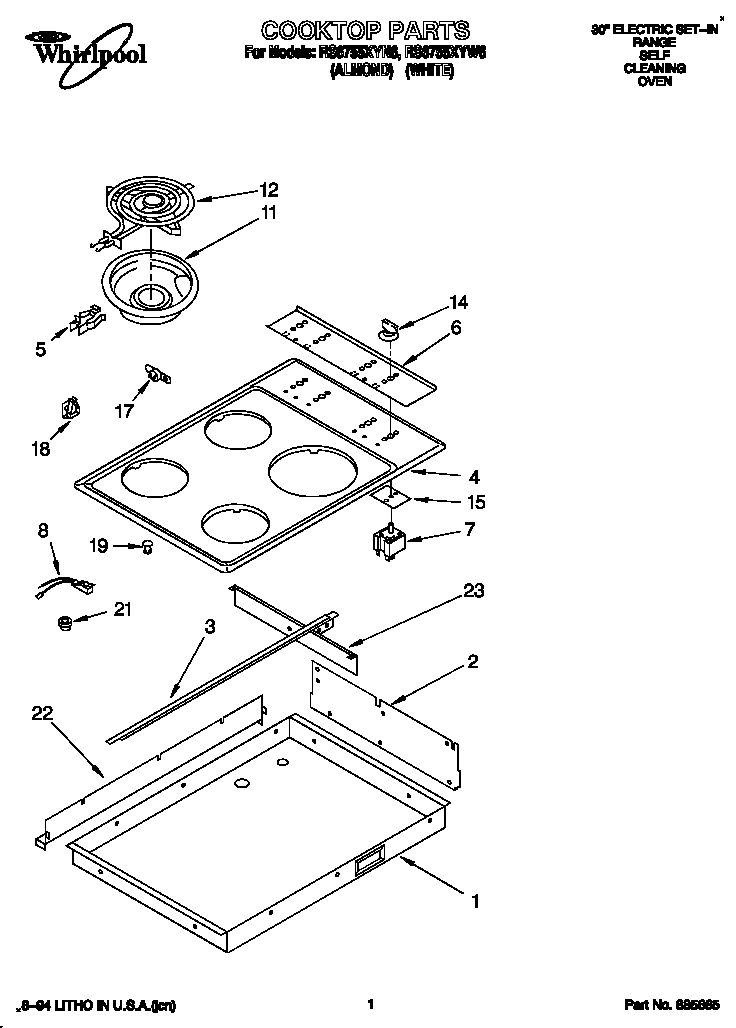 Whirlpool RS6755XYW6 cooktop diagram