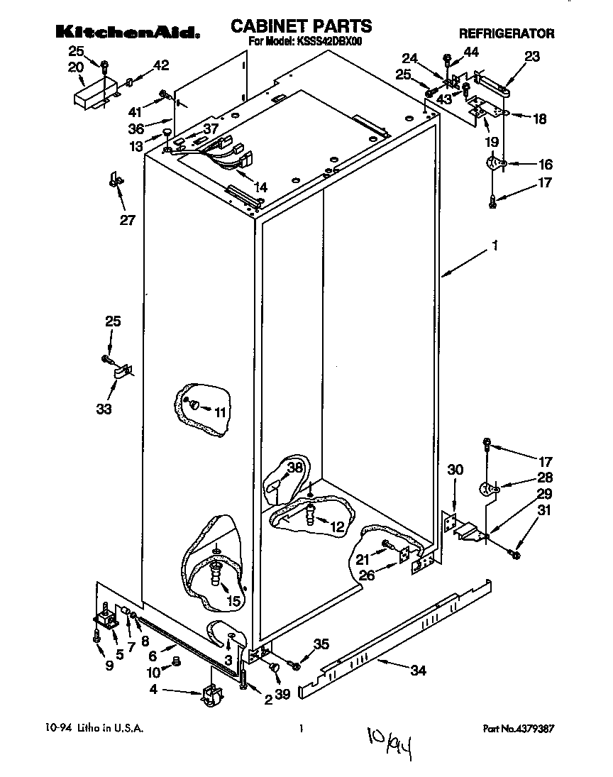 KitchenAid KSSS42DBX00 cabinet diagram