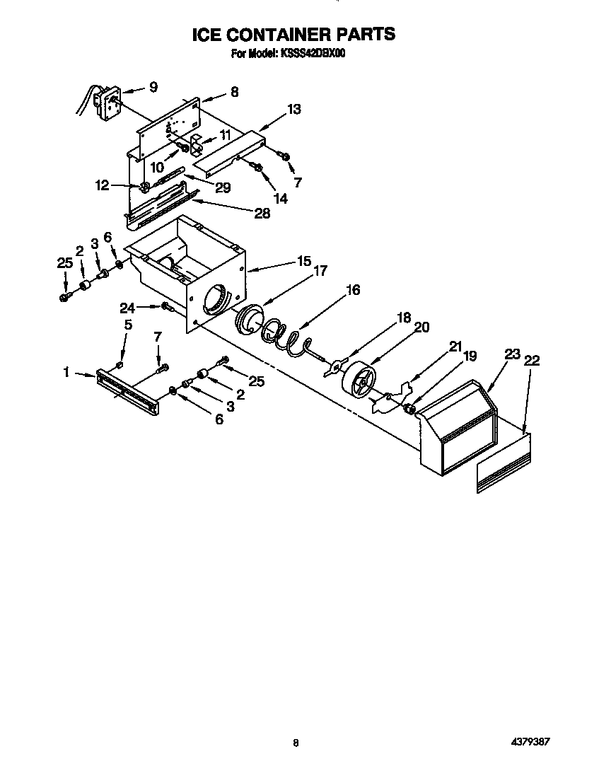 KitchenAid KSSS42DBX00 ice container diagram