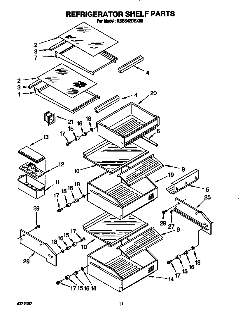 KitchenAid KSSS42DBX00 refrigerator shelf diagram
