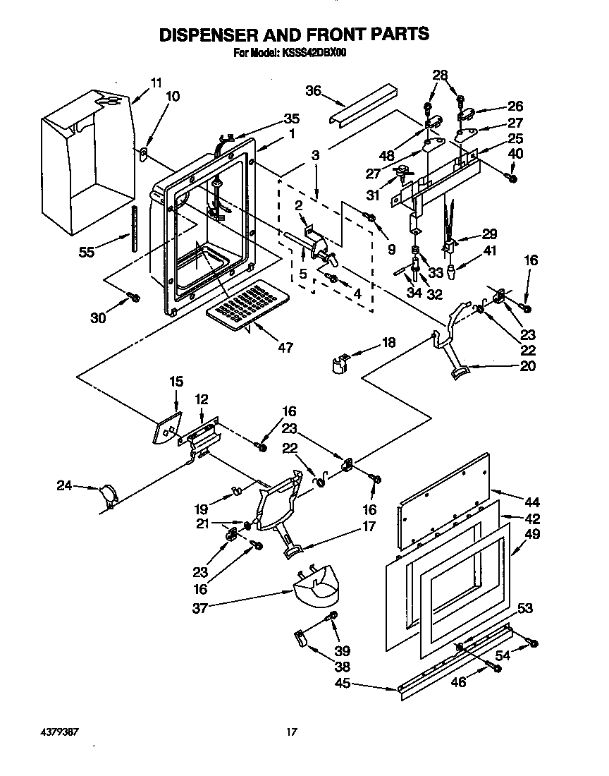 KitchenAid KSSS42DBX00 dispenser and front diagram