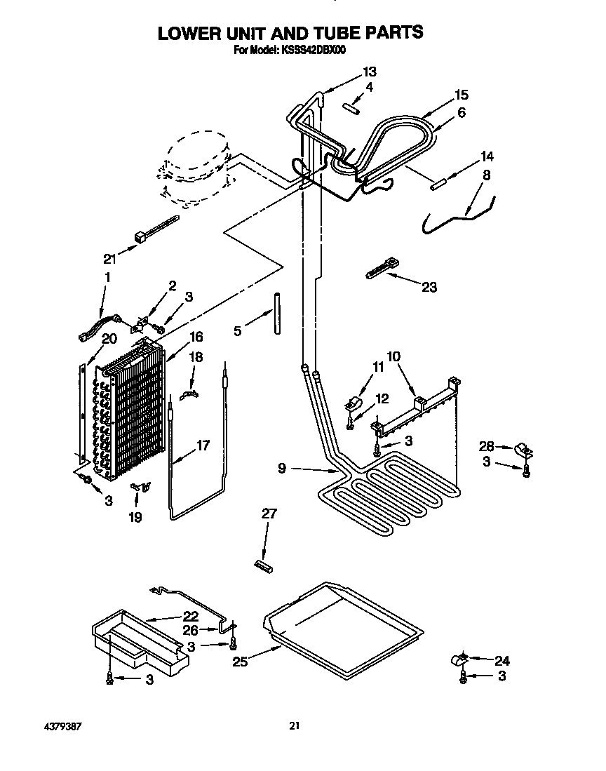 KitchenAid KSSS42DBX00 lower unit and tube diagram