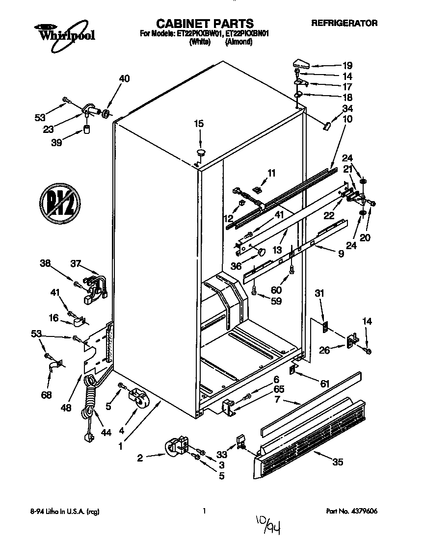 Whirlpool ET22PKXBW01 cabinet diagram