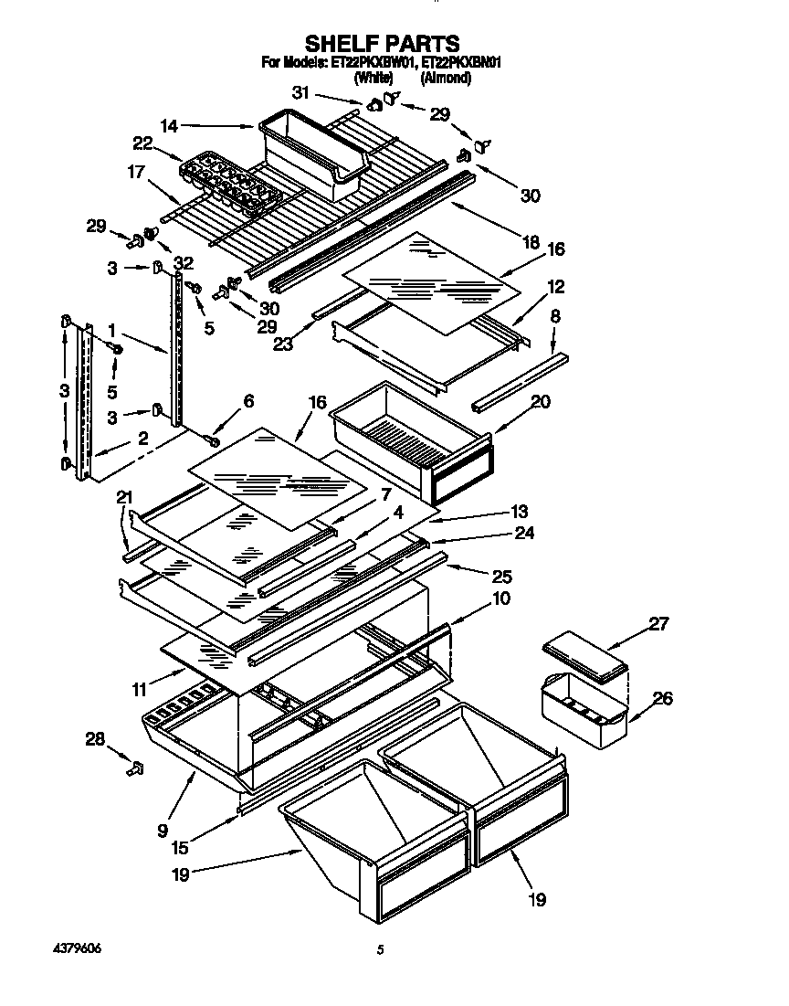 Whirlpool ET22PKXBW01 shelf diagram