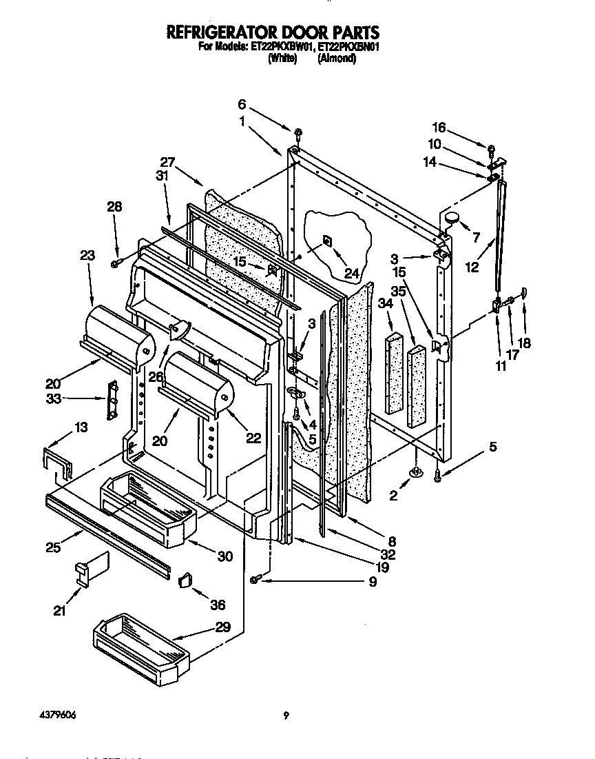 Whirlpool ET22PKXBW01 refrigerator door diagram