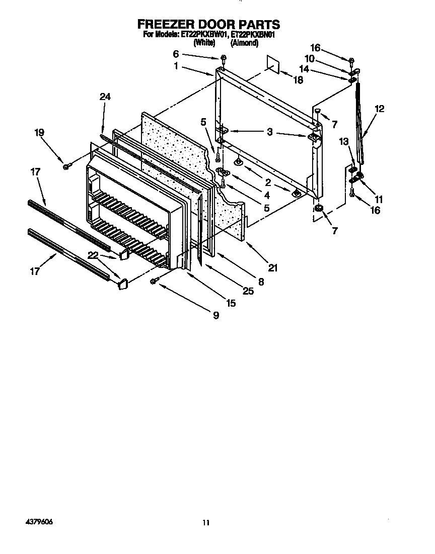 Whirlpool ET22PKXBW01 freezer door diagram