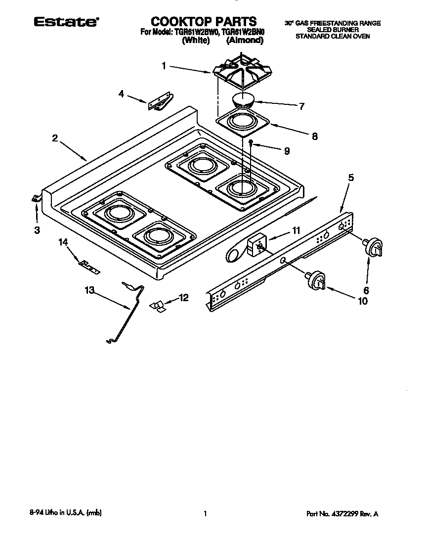 Whirlpool TGR61W2BN0 cooktop diagram