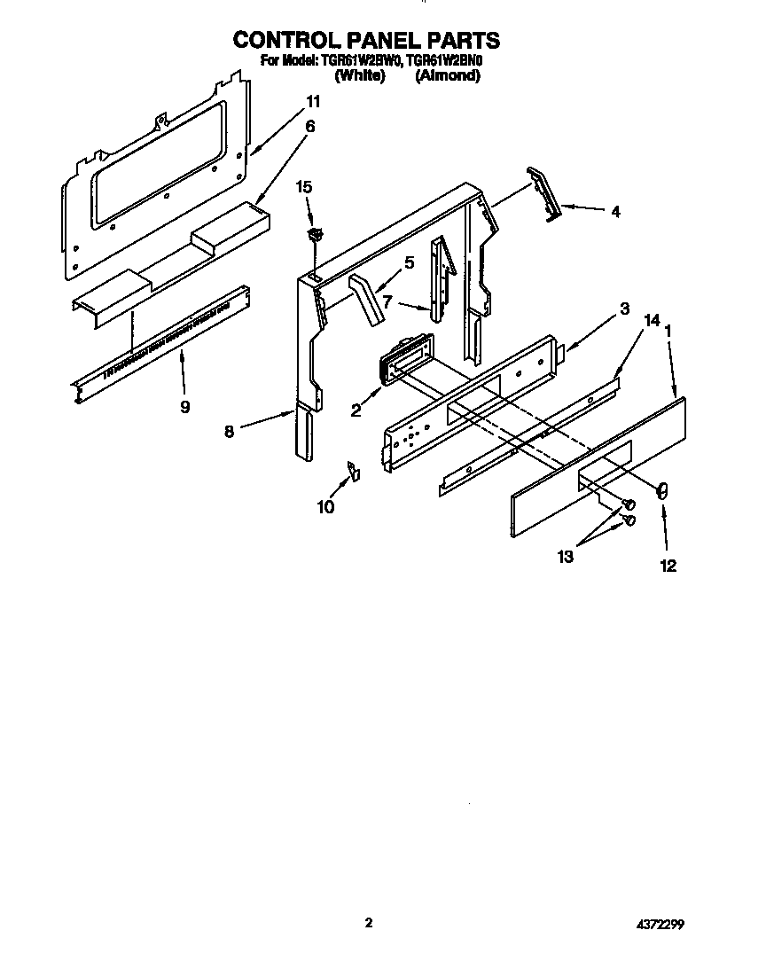 Whirlpool TGR61W2BN0 control panel diagram