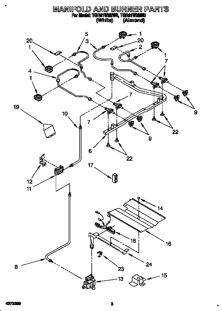 Whirlpool TGR61W2BN0 manifold and burner diagram