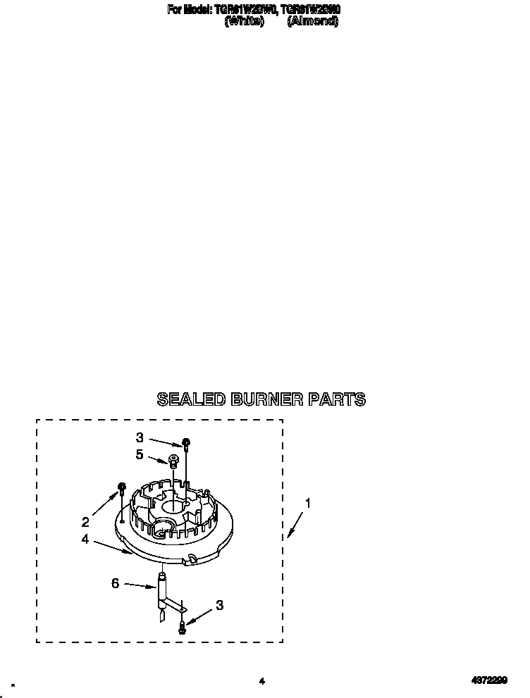 Whirlpool TGR61W2BN0 sealed burner diagram