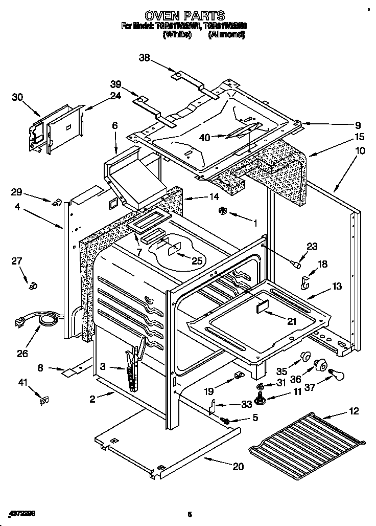 Whirlpool TGR61W2BN0 oven diagram
