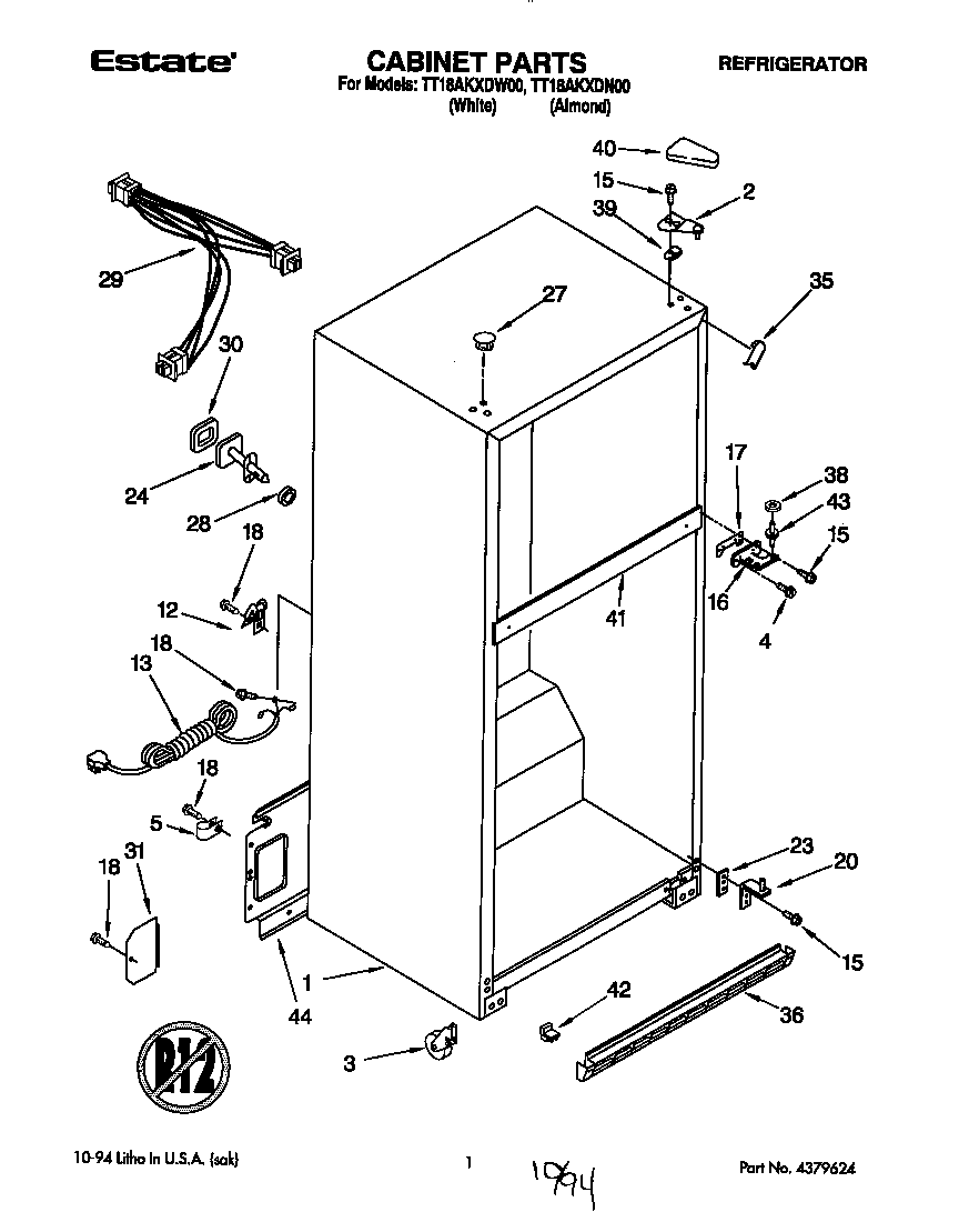 Estate TT18AKXDW00 cabinet diagram