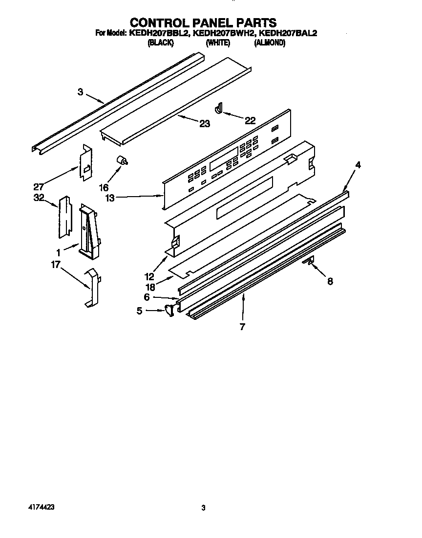 KitchenAid KEDH207BWH2 control panel diagram