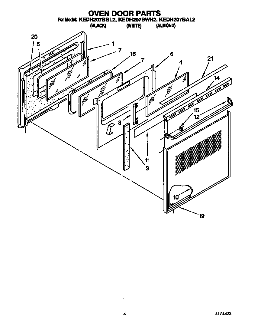 KitchenAid KEDH207BWH2 oven door diagram