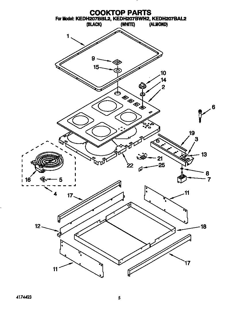 KitchenAid KEDH207BWH2 cooktop diagram