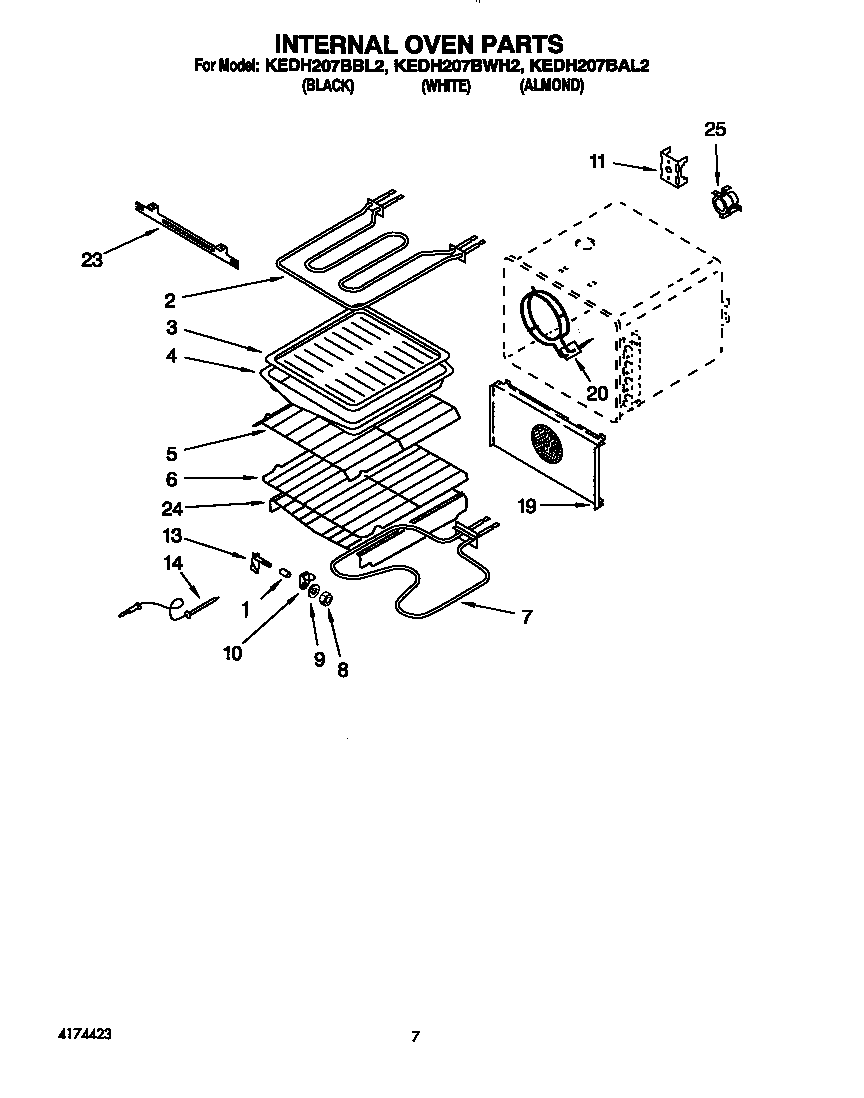 KitchenAid KEDH207BWH2 internal oven diagram