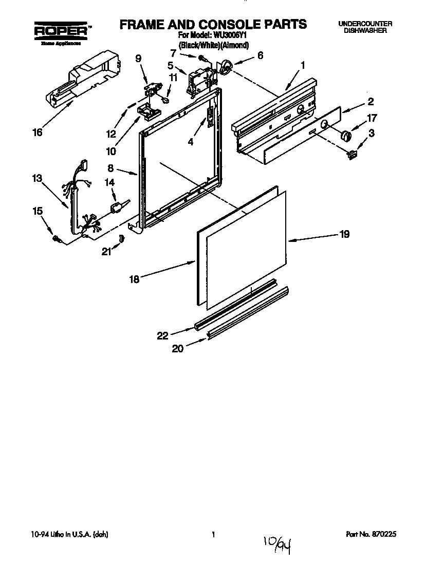Roper WU3006Y1 frame and console diagram