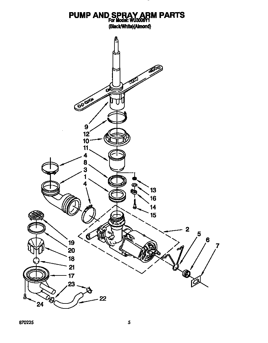 Roper WU3006Y1 pump and spray arm diagram